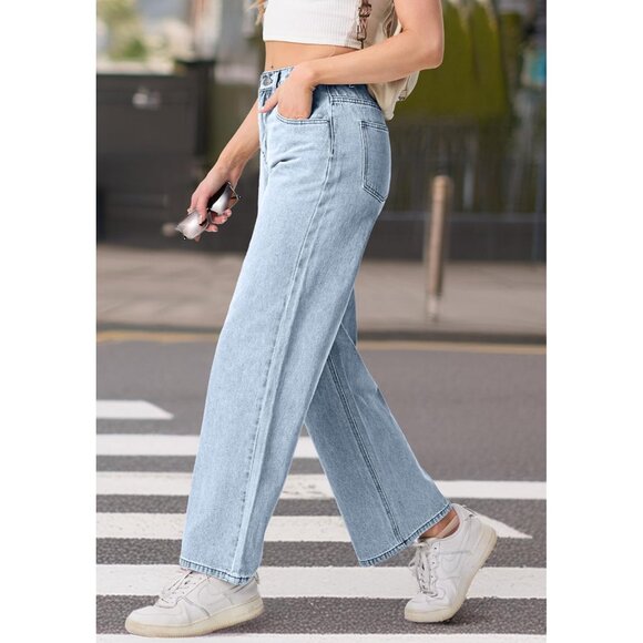 Women's Baggy Jeans Cotton Low Rise Wide Leg Distressed Casual Pants - Picture 5 of 6